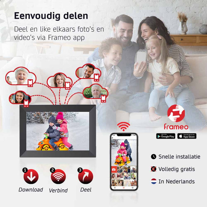 Digitale Fotolijst met Frameo App - 10.1 inch HD Resolutir - 32GB - WiFi - IPS Touchscreen